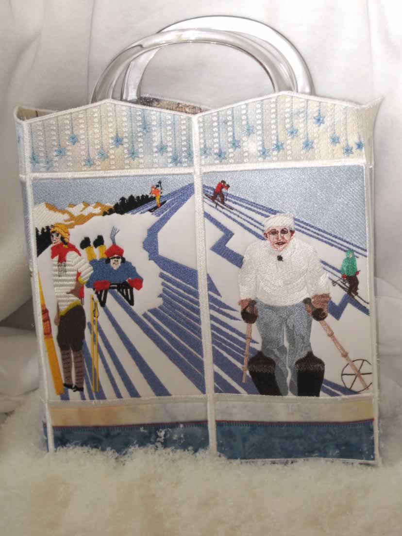 Winter Wonderland Machine Embroidery Designs. Bag. Ice Skating and skiing.