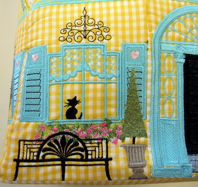 Let's Sew Machine Embroidery Designs. Childrens toy box with houses, windows, georgian style.