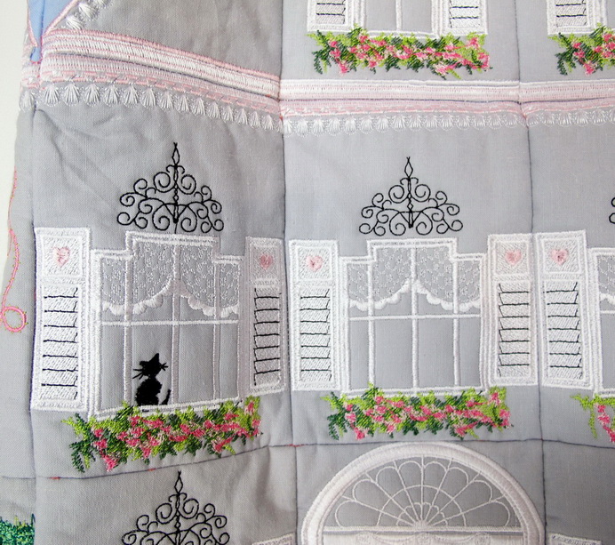 Let's Sew Machine Embroidery Designs by Stitchingart. Sewing Machine Cover with houses, windows, georgian style. 