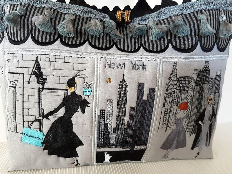 New York Machine Embroidery Designs by Stitchingart. Embroidered bag. Front of bag.