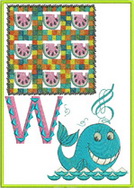 W, watermelon, whale, abc, alphabet, wall hanging, machine embroidery designs