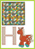 H, honey, horse, abc, alphabet, wall hanging, machine embroidery designs