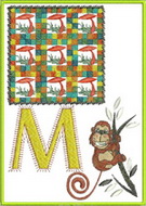 M, mushroom, monkey, abc, alphabet, wall hanging, machine embroidery designs