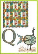 Q, quail, queen of hearts, abc, alphabet, wall hanging, machine embroidery designs