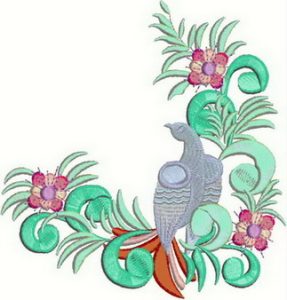 Arabian, machine embroidery designs, dove, bird, floral, flowers, jewels, artistic, cushion, tissue holder, name plaque, book cover, bag, table runner, clothing, t-shirt