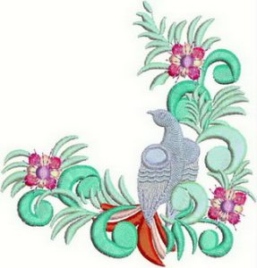 Arabian, machine embroidery designs, dove, bird, floral, flowers, jewels, artistic, cushion, tissue holder, name plaque, book cover, bag, table runner, clothing, t-shirt