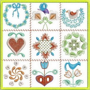 Miniature Baltimore Quilts, machine embroidery designs, flowers, floral, topairy, plants, pot, decorative, artistic, patterns, quilt, wreath, ribbon, heart, love heart, tulip, birds, pot plant, dress, clothing, strawberry