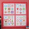 Miniature Baltimore Quilts, machine embroidery designs, flowers, floral, topairy, plants, pot, decorative, artistic, patterns, quilt, wreath, ribbon, heart, love heart, tulip, birds, pot plant, dress, clothing, strawberry