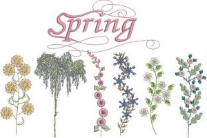 Blooming lovely, mahchine embroidery designs, floral, wall hanging, spring, flowers, trees, daisy, dragonfly, leaves, love birds, sun flowers, wisteria