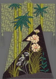 Blossoms of the Orient, machine embroidery designs, geisha, japanese, kimono, cushion, birds, blossom trees, asian, japanese, wall hanging, purse, bag, quilt, bridge, egret, bamboo, fan, phoenix, plumb tree