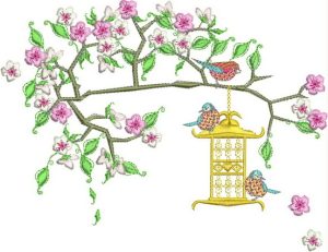 japanese, blossom, tree, bird, bird cage, flowers, floral, cushion, clothing, t-shirt, machine embroidery designs