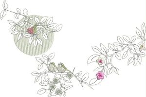 japanese, blossom, tree, bird, bird cage, flowers, floral, cushion, clothing, t-shirt, machine embroidery designs