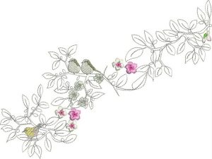 japanese, blossom, tree, bird, bird cage, flowers, floral, cushion, clothing, t-shirt, machine embroidery designs