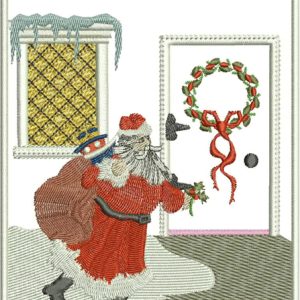 Christmas, machine embroidery designs, santa, sack, wreath, front door, window, ice, christmas tree