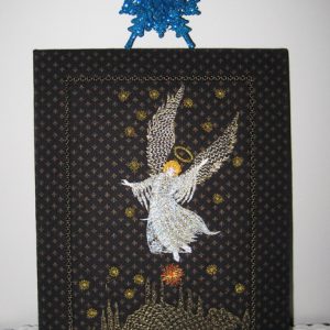 Christmas, angel, stars, nativity scene, mary, jesus, christmas tree, christmas card, wall hanging, table cloth, hand towel, napkin, apron, bag, wall hanging, may angels attend you guard from above guide and protect you surround you with love