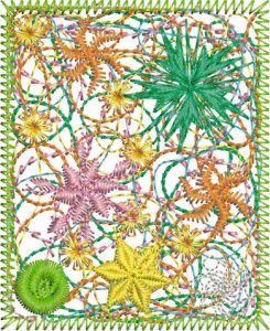 Colour burst, machine embroidery designs, bag, flowers, floral, tablet mat, place mat, artistic, decorative