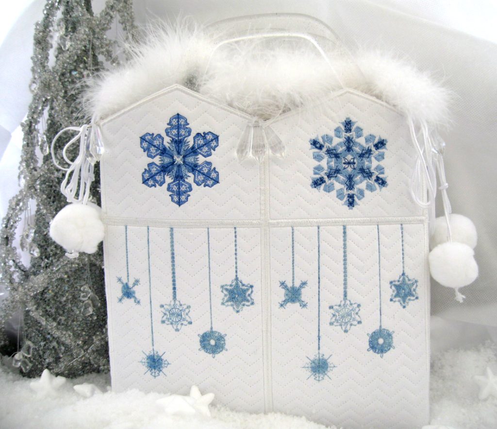 Crystal bag, machine embroidery designs, snowflakes, winter, decorative, artistic, snow, icicles, bag