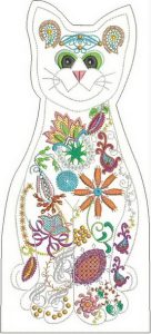 Cuddles the Cat, machine embroidery designs, cat, artistic, decorative, door stopper, pets, floral, flowers, funky, fun