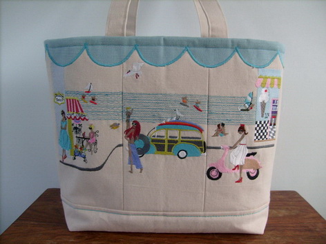 Endless Summer, machine embroidery designs, ladies, beach, sea, surf, surf boards, sail boat, restaurant, beach houses, sand, sand toys, kite, birds, palm tree, scooter, ice cream, umbrella, beach chair, vintage car, bag, handbag