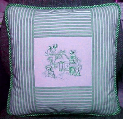 Blue Willow, machine embroidery designs, cushion, pillow, asian inspired, oriental, artistic, chinese, warrior, bonsai