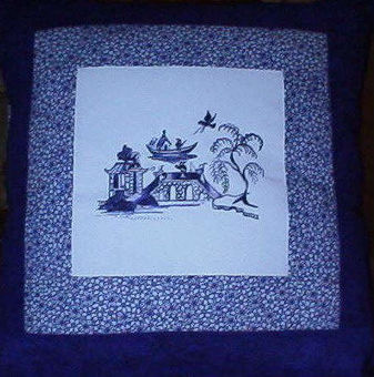 Blue Willow, machine embroidery designs, cushion, pillow, asian inspired, oriental, artistic, chinese, warrior, bonsai