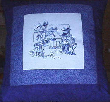 Blue Willow, machine embroidery designs, cushion, pillow, asian inspired, oriental, artistic, chinese, warrior, bonsai