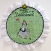 Delicious, machine embroidery designs, apple, lemon, cherry, cherries, chef, rooster, chicken, ladies, toaster, scales, bowls, mix master, coffee, milk jug, mug, cup, happy lady, cake, enjoy life its delicious, vintage, oven, child, cooking, happy, wall hanging, place mat, tea towel, kitchen, homewares