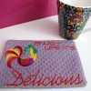 Delicious, machine embroidery designs, apple, lemon, cherry, cherries, chef, rooster, chicken, ladies, toaster, scales, bowls, mix master, coffee, milk jug, mug, cup, happy lady, cake, enjoy life its delicious, vintage, oven, child, cooking, happy, wall hanging, place mat, tea towel, kitchen, homewares