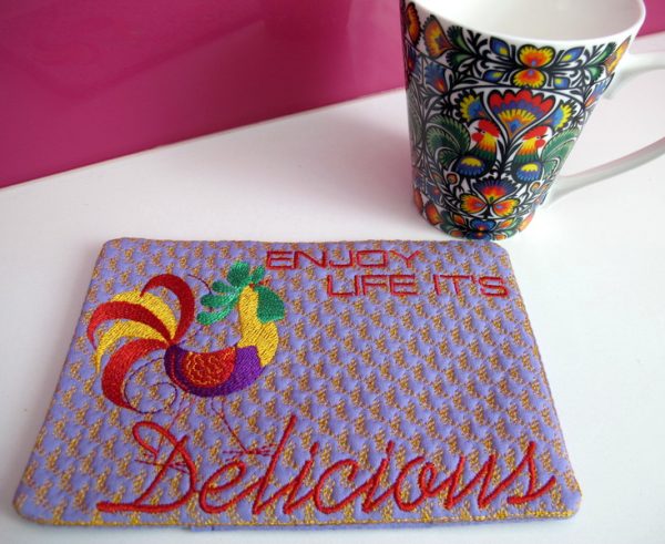 Delicious, machine embroidery designs, apple, lemon, cherry, cherries, chef, rooster, chicken, ladies, toaster, scales, bowls, mix master, coffee, milk jug, mug, cup, happy lady, cake, enjoy life its delicious, vintage, oven, child, cooking, happy, wall hanging, place mat, tea towel, kitchen, homewares