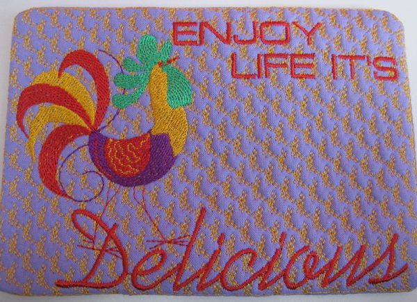 Delicious, machine embroidery designs, apple, lemon, cherry, cherries, chef, rooster, chicken, ladies, toaster, scales, bowls, mix master, coffee, milk jug, mug, cup, happy lady, cake, enjoy life its delicious, vintage, oven, child, cooking, happy, wall hanging, place mat, tea towel, kitchen, homewares