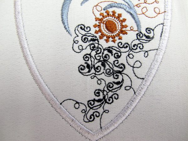 Dipti, machine embroidery designs, jacket, cushion, clothes hanger, table runner, decorative, floral, beautiful, cushion