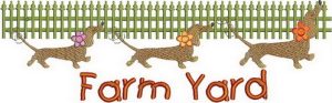 Farm Yard, machine embroidery designs, baby blanket, farm house, field, chicken, cow, fence, horse, dog, dachshund, flower, owl, pig, rooster, sheep, tree, childrens, quilt, cartoon, applique, stitch