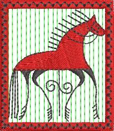 Folklore, machine embroidery designs, horses, artistic, creative, decorative, patterns, cushion, pillow, purse, clothing, jacket, top, t-shirt