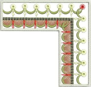 Four Seasons Autumn, machine embroidery designs, garden, pots, flowers, trees, floral, pergoda, water feature, flowers in pots, fall, bird, artistic, decorative, cushion, pillow, clothing, shirt