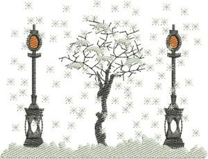 Four Seasons Winter, machine embroidery designs, snow, ice, white, swan, topiary, plant, decorative, creative, artistic, fence, gate, winter tree, street lamp, ocean, river, water, clothing, scarf, cushion, homewares