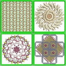 Garden Quartet, machine embroidery designs, patterns, swirls, decorative, artistic, floral, flowers, pretty, cushion, sewing machine cover, wall hanging, home decor, place mat