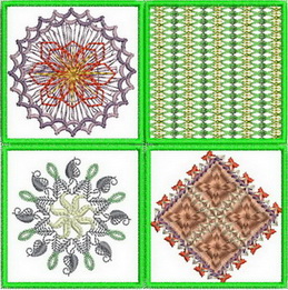 Garden Quartet, machine embroidery designs, patterns, swirls, decorative, artistic, floral, flowers, pretty, cushion, sewing machine cover, wall hanging, home decor, place mat