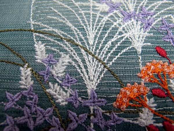 Harvest Moon, machine embroidery designs, floral, flowers, place mat, cushion, foot stool, box, folder, book cover, bag, home decor, pretty, wattle