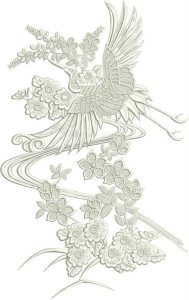 Hiroto, machine embroidery designs, birds, asian inspired, blossoms, flowers, crane, floral, oriental, japanese, bag, handbag, wall hanging