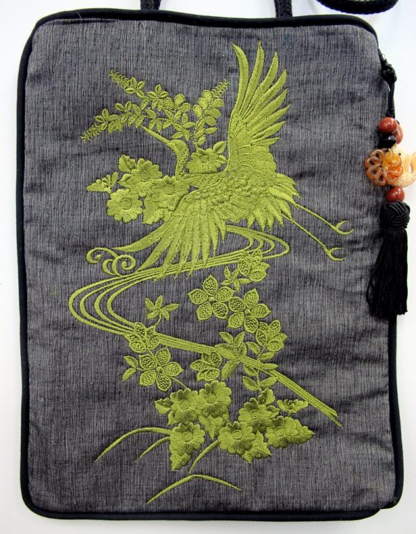 Hiroto, machine embroidery designs, birds, asian inspired, blossoms, flowers, crane, floral, oriental, japanese, bag, handbag, wall hanging