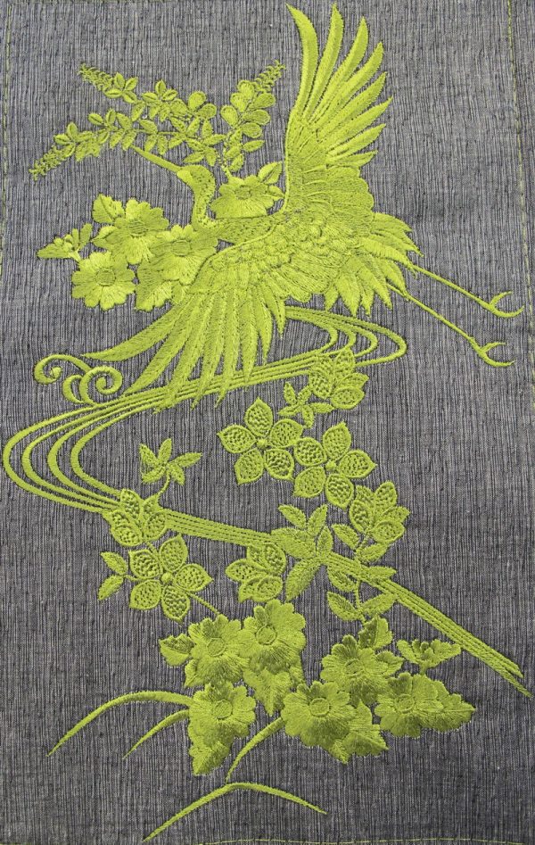 Hiroto, machine embroidery designs, birds, asian inspired, blossoms, flowers, crane, floral, oriental, japanese, bag, handbag, wall hanging