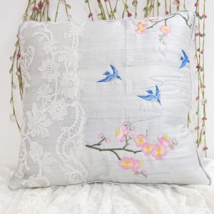 Kyoto Garden, machine embroidery designs, floral, flowers, branches, blossoms, birds, hankerchief, cushion, coat hanger, dust cover, blouse, clothing, delicate, pretty