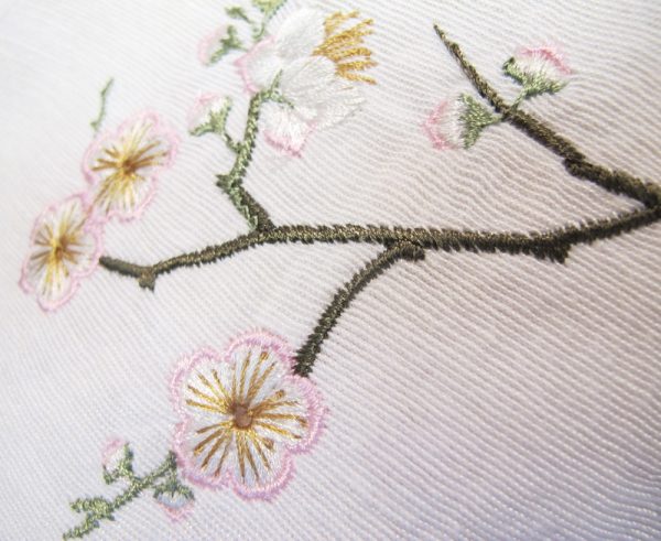 Kyoto Garden, machine embroidery designs, floral, flowers, branches, blossoms, birds, hankerchief, cushion, coat hanger, dust cover, blouse, clothing, delicate, pretty