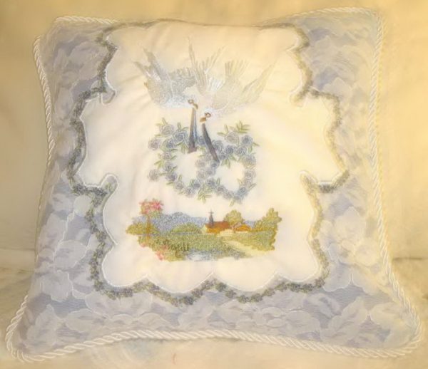 Love Birds, Machine Embroidery Designs, love hearts, birds, church, field, cushion, cute, beautiful, pillow