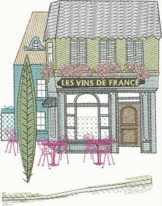 Main Street, machine embroidery designs, bag, handbag, terrace house, topairy, ladies walking, bike, bicycle, pizza, chef, restaurant, chairs, table, french, fashion, scooter, village, town, sewing shop, quilting, dogs, flowers, floral, flower shop, plants, trees, decorative, artistic, cushion, pillow, clothing, jumper, pull over