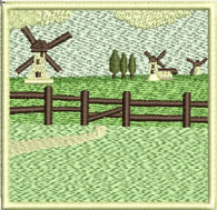 Bring to market, machine embroidery designs, cushion, quilt, farm, windmill, fence, flowers, farm house, flowers, floral