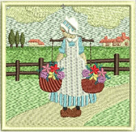 Bring to market, machine embroidery designs, cushion, quilt, farm, windmill, fence, flowers, farm house, flowers, floral