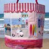 Endless Summer, machine embroidery designs, ladies, beach, sea, surf, surf boards, sail boat, restaurant, beach houses, sand, sand toys, kite, birds, palm tree, scooter, ice cream, umbrella, beach chair, vintage car, bag, handbag