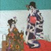 Misty Morning, machine embroidery designs, japanese, asian inspired, oriental, kimono, ladies, geisha, trees, blossoms, flowers, bonsai, lantern, picture frame, wall hanging