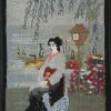 Misty Morning, machine embroidery designs, japanese, asian inspired, oriental, kimono, ladies, geisha, trees, blossoms, flowers, bonsai, lantern, picture frame, wall hanging